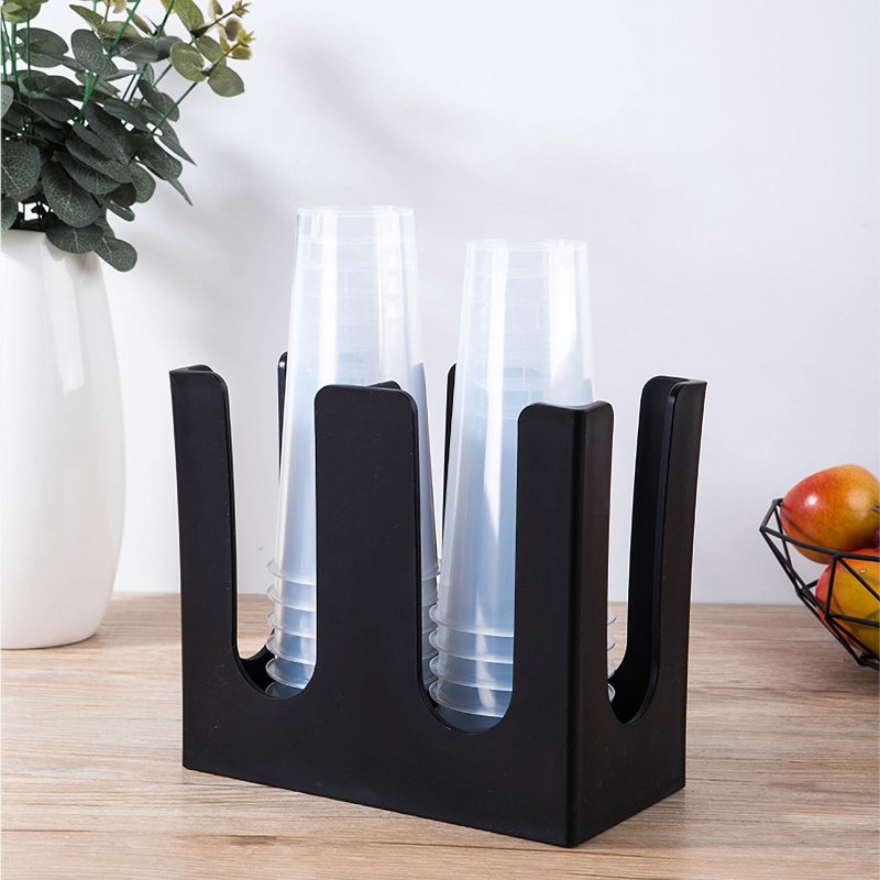Tirifer 2 Pack Disposable Paper Cup Dispenser, 2 Compartment Coffee and Lid Storage Organizer Holder for Countertop Bar Restaurant Breakroom, Black
