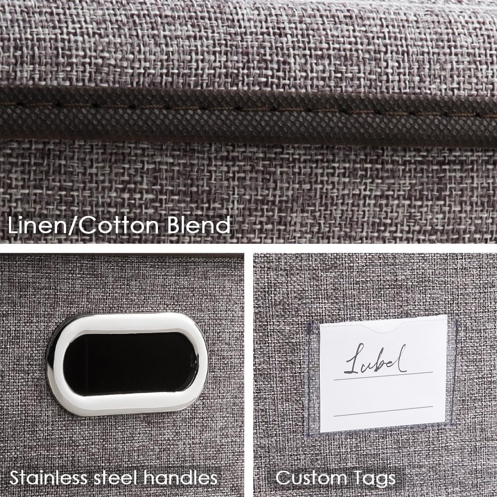 PRANDOM Large Collapsible Storage Bins - 3-Pack Linen/Cotton Blend Organizers for Home & Office (17.7"x11.8"x11.8")