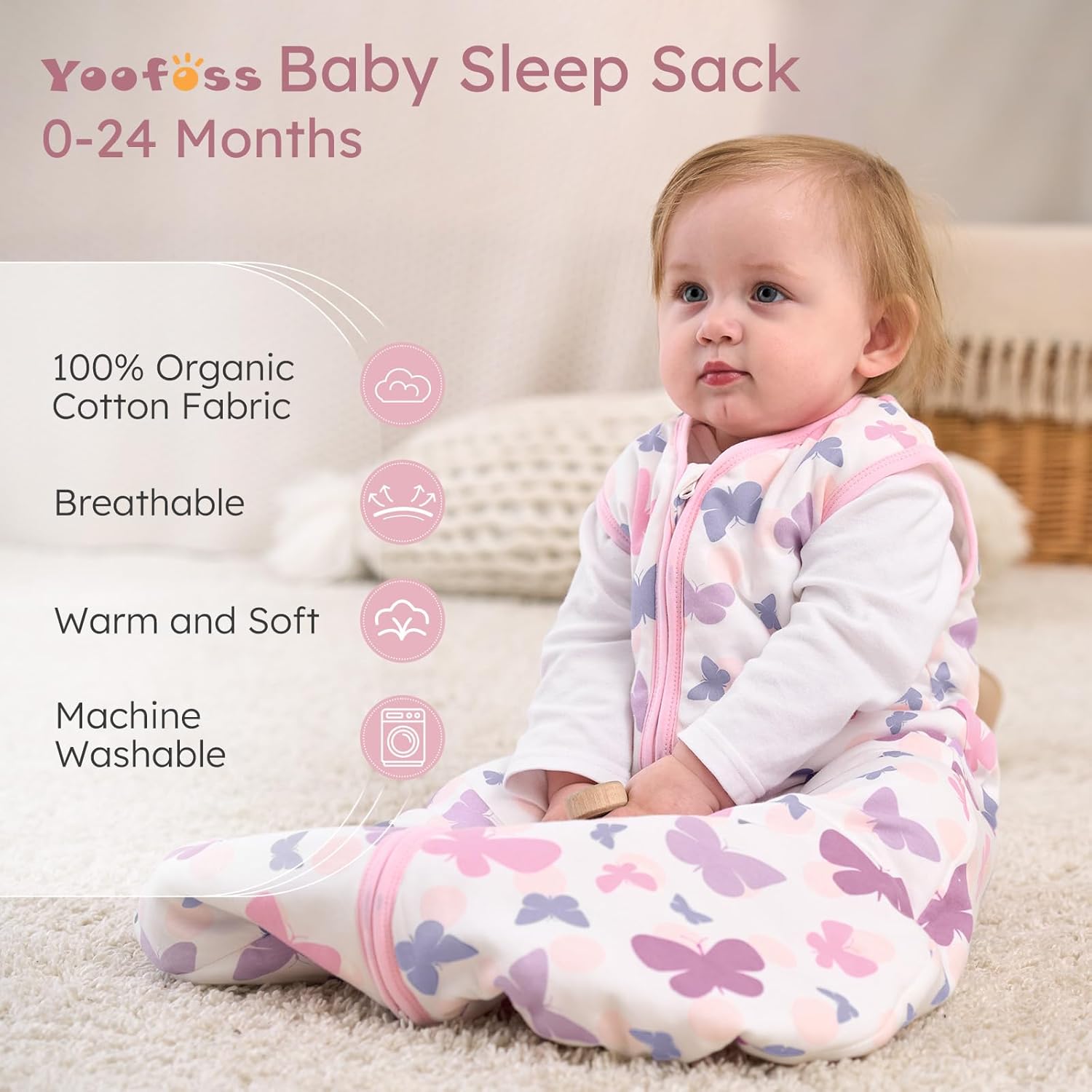 Yoofoss Baby Sleep Sack - 1.5 Tog Organic Cotton Wearable Blanket for 18-24 Months | Warm & Comfy