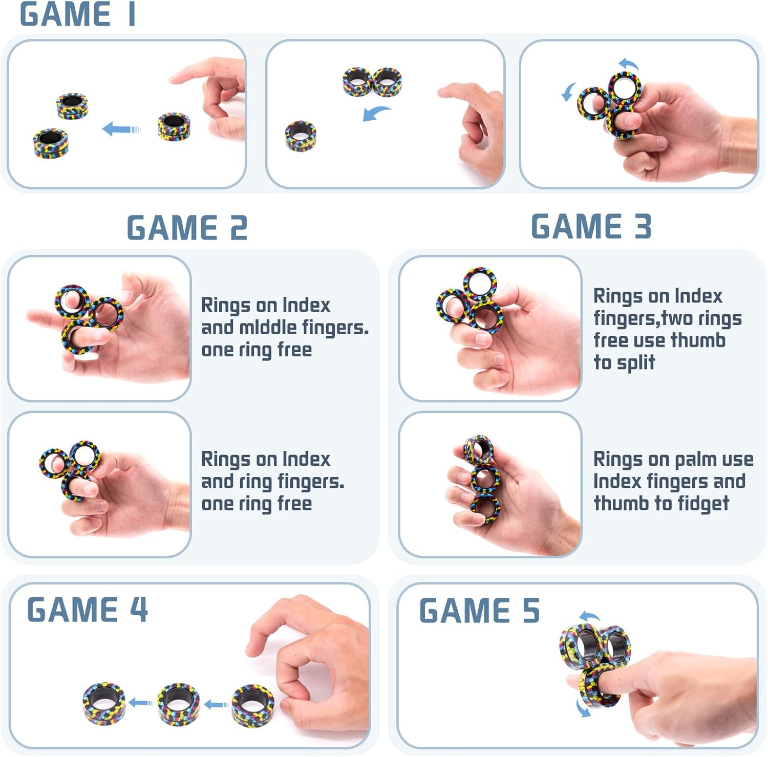 Skiennix Magnetic Fidget Rings Set - Anxiety Relief Therapy Toys | 3-Piece Spinner Pack for All Ages