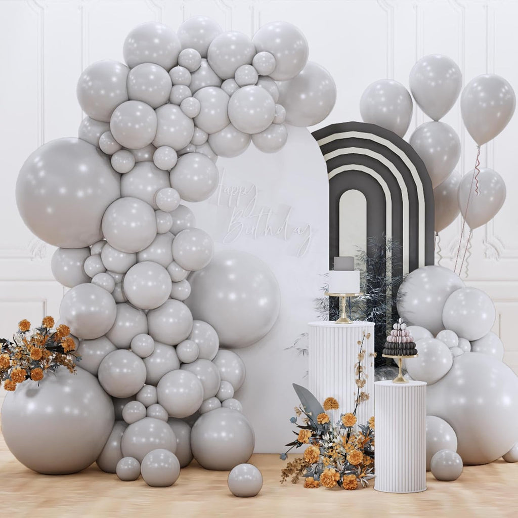 PartyWoo Gray Balloons - 152-Piece Matte Gray Latex Balloon Arch Kit | Perfect for Baby Showers, Graduations, Weddings & Birthdays