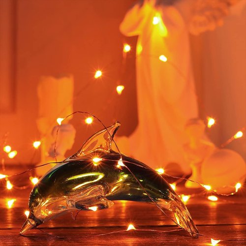 Ariceleo Mini Halloween Fairy Lights - 2 Pack Copper Wire LED String Lights | Battery Operated, 16ft Orange