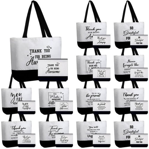 Silkfly 32 Pcs Thank You Canvas Tote Bags with Handles Inspirational Makeup Bags Set for Women Teacher Employee Gifts(Motivation)