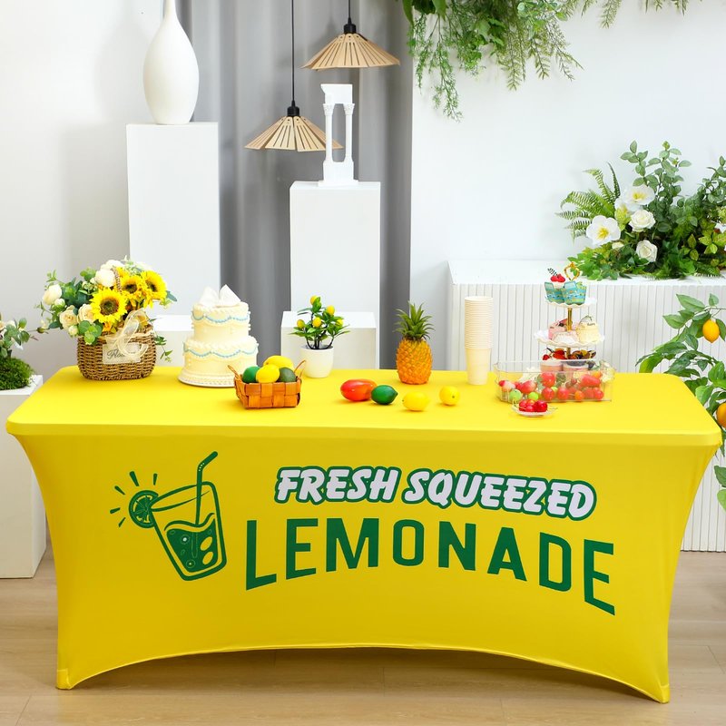 Oudain Lemonade Stand Supplies Tablecloth Stretch Spandex Table Cover Lemonade Vendor Tablecloth for Standard Folding Tables Summer Gathering Beach Picnic Lemon Birthday Party Decor (Yellow,6ft)