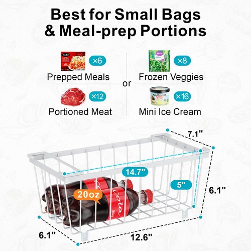 iSPECLE Freezer Organizer Bins, 4 Pack Deep Freezer Baskets for 5 to 7 Cu.Ft, Stackable Wire Chest Freezer Organizer Bins for Small Food, Strong Metal with Handles for Meat and Veggies, White