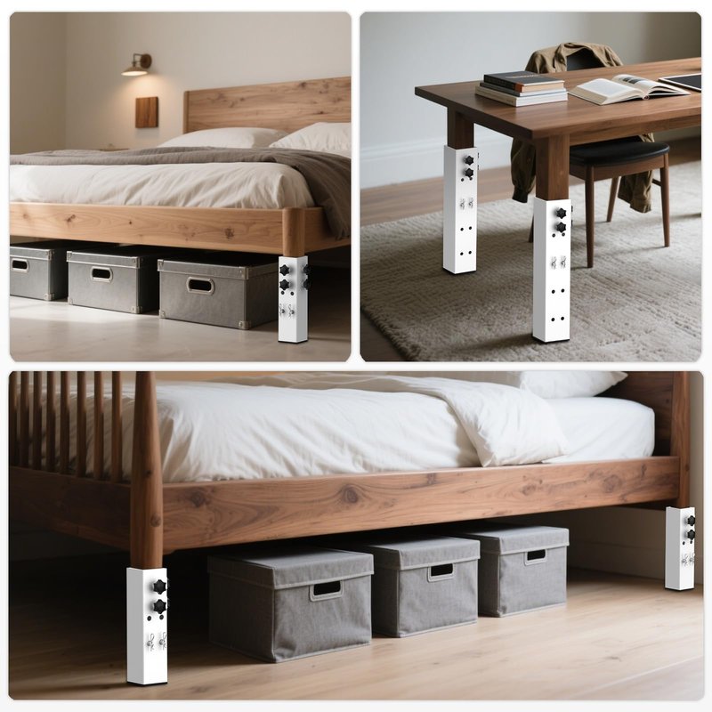 FOROIRON 2025 Up-Grade 4 Pack Carbon Steel Dorm Bed Riser 2.39" Diameter Metal Bed Riser Tall Bed Riser for Dorm Wooden Bed Frame Table Adjust Height 3.2", 5.1", 8.1",11.2" (for Bed Leg 1.5-2.3")
