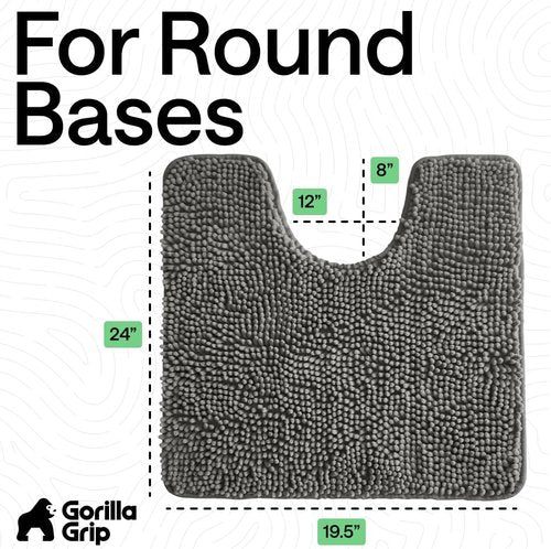 GORILLA GRIP Plush Chenille Bath Rug Mat - Soft Microfiber for Oval Toilet Base | Machine Washable, Charcoal