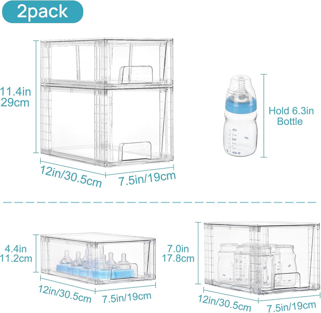 Vtopmart Clear Stackable Storage Drawers - Easy Assembly Organizers for Kitchen & Bathroom | 4 Pack