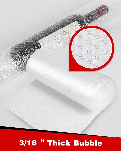Bubble Cushioning Wrap Rolls - 2-Pack Perforated 3/16" x 17" x 72' for Safe Shipping | Includes 20 Fragile Stickers