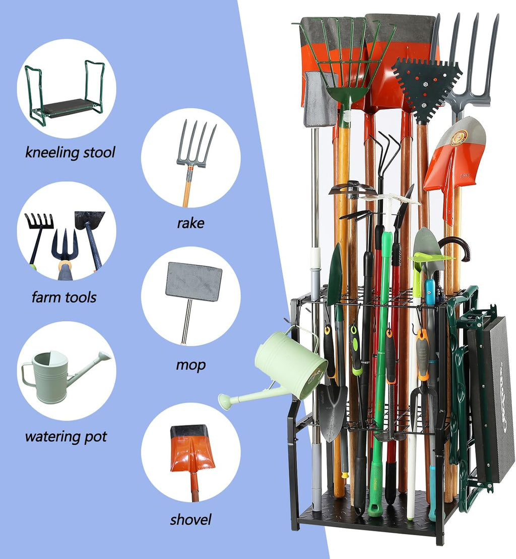UU-Major Garden Tool Organizer - Heavy-Duty Free-Standing Yard Tool Rack for Garage Storage