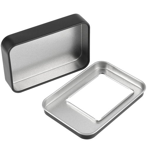 FUNSUEI Metal Tin Box Clear Top, Rectangular Empty Storage Tins 20 Pack 3.4 x 2.3 x 0.7 Inches, Metal Tin Box Clear Top Tins for Candies, Gifts, Balms, and Small Crafts (Black)