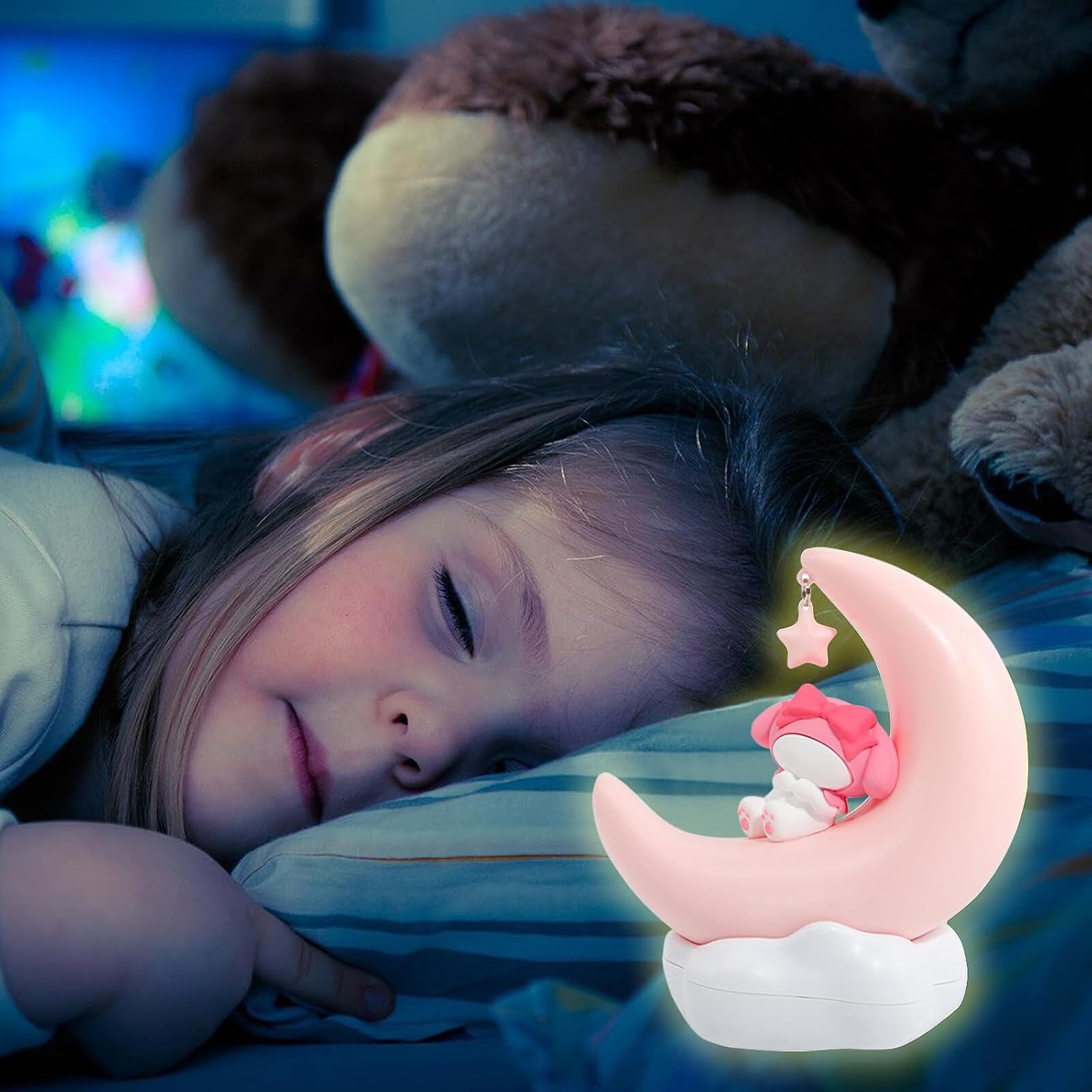 iFCOW Night Light for Kids Cute Anime Character LED Night Light Rechargeable Desk Shelf Ornament Bedside Lamp Crescent Moon Light