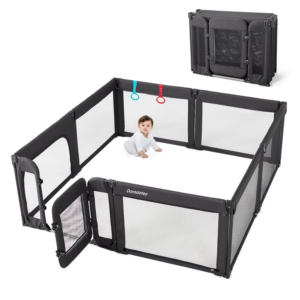 Regine Switzerland Baby Playpen - Foldable Adjustable Play Yard with Door | Heavy-Duty Toddler Playpen, Black