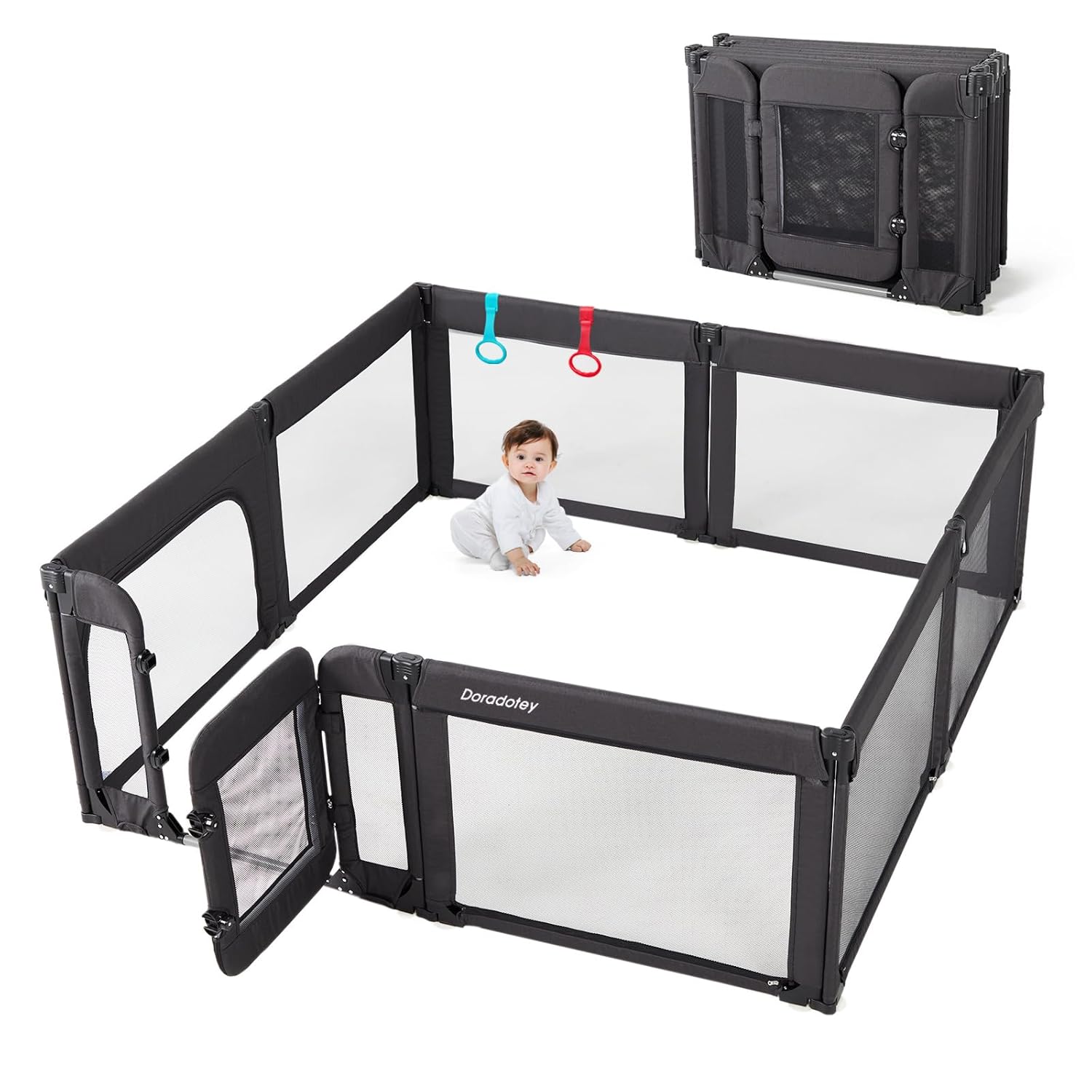 Regine Switzerland Baby Playpen - Foldable Adjustable Play Yard with Door | Heavy-Duty Toddler Playpen, Black