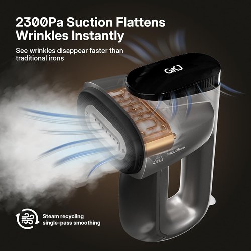 GKJ Handheld Clothes Steamer - 2-in-1 Vacuum & Iron with 2300Pa Suction | Portable Travel Size, 118ml Tank