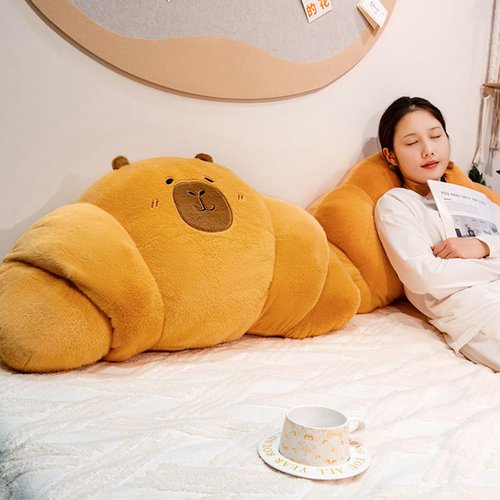 PEACH CAT Croissant Capybara Plush Pillow Cute Toast Bread Stuffed Animals Soft Food Plushies Toy Gifts for Kids 27.5"