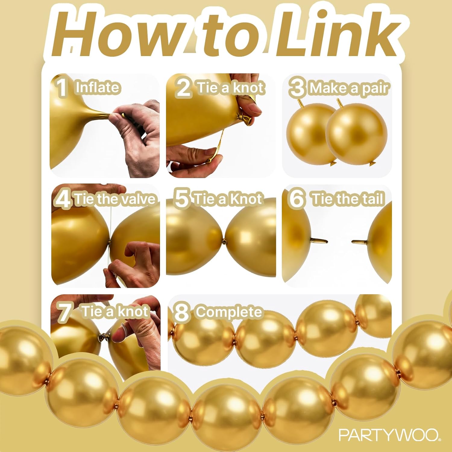 PartyWoo Metallic Gold Linking Balloons - 100pcs 6 Inch Gold Balloons for Celebrations & Events