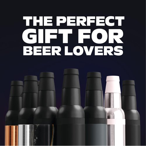 Asobu Frosty Beer Holder 2 Go Vacuum Insulated Double Walled Stainless Steel Beer Can and Bottle Cooler with Beer Opener, Bpa Free, Fits Standard 12oz Bottles, Gift for Beer Lovers (Midnight Black)