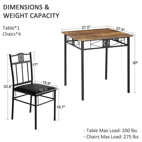 VECELO 3-Piece Small Kitchen Dining Table Set for 2, PU Padded Chairs, Retro Brown