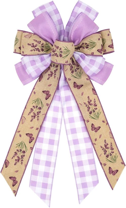 Lavender Butterfly Wreath - 21 Inch Large Purple Burlap Ribbon for Rustic Front Door Decor