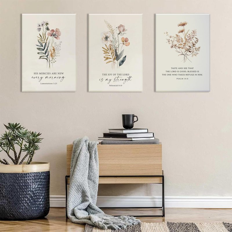 PLPKEYGR 3 Pcs Christian Flower Wall Art Flower Scripture Wall Decor God Quotes Canvas Painting Prayer Room Pictures Inspirational Bible Verse Posters For Living Room Bedroom 16x24 in Canvas