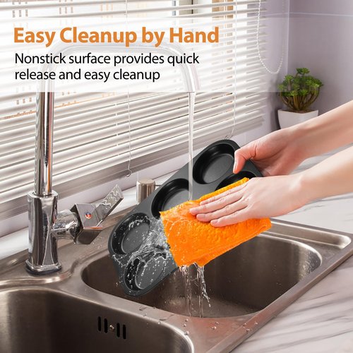 E-far Muffin Top Pan Set of 2, Nonstick 6-Cavity Shallow Cupcake Pan for Baking Whoopie Pie, Yorkshire Pudding, Eggs, Cornbread, Drop Cookies, Easy Release & Clean, 3-Inch Standard Size