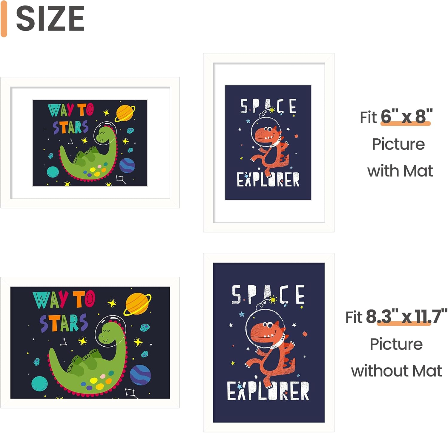 Upsimples A4 Picture Frame - Display 6x8 Photos with Mat or 8.3x11.7 Without - White, 1 Pack