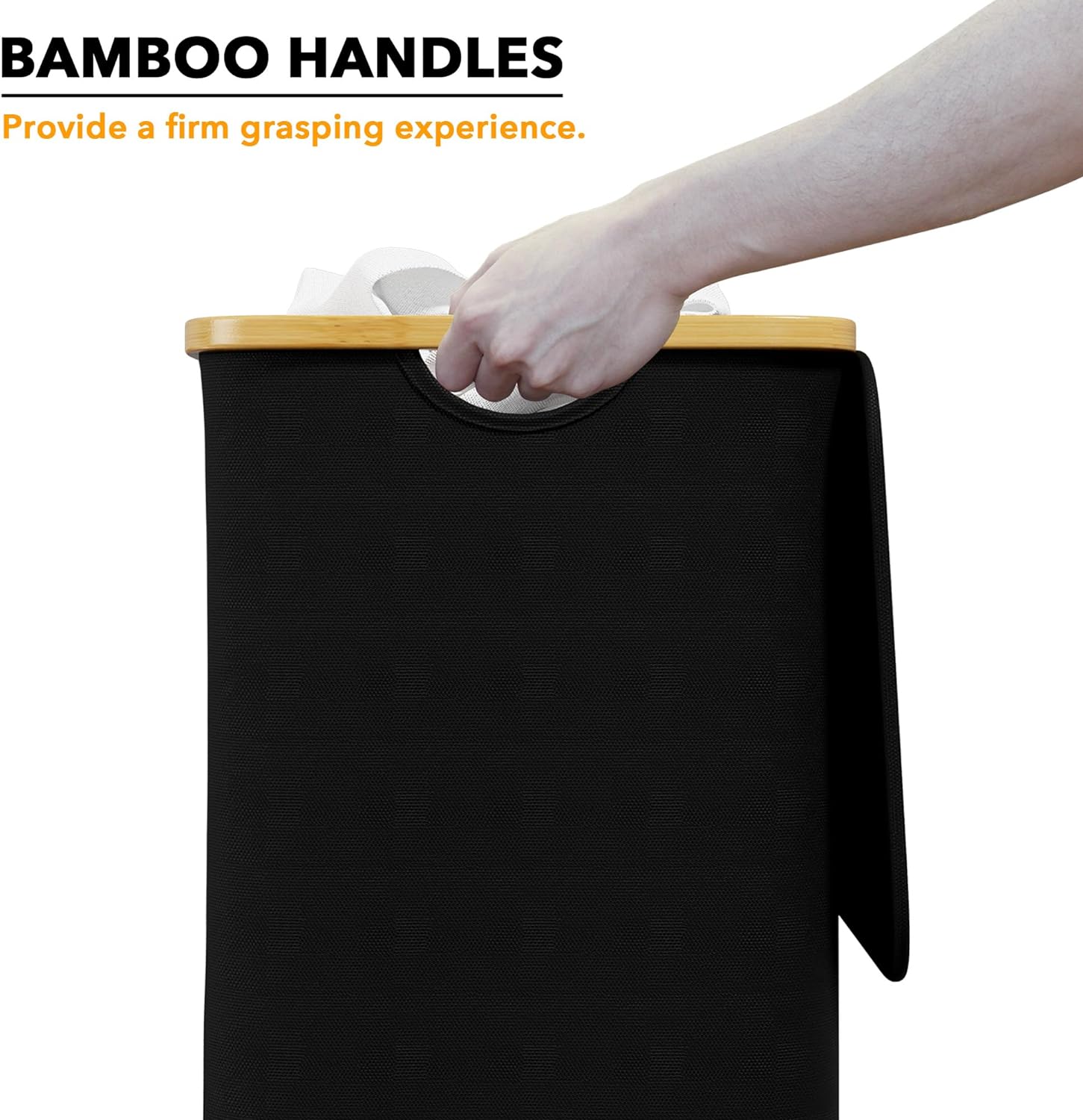 SpaceAid Laundry Hamper - 110L Tall Bin with Lid & Bamboo Handles | Collapsible for Bedroom & Bathroom - Black