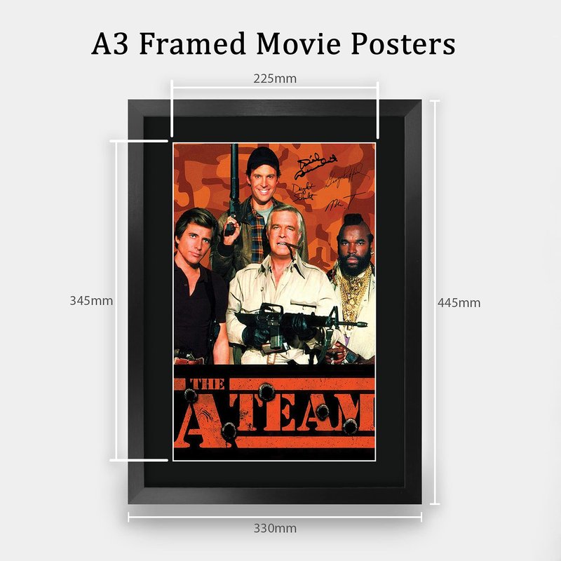 HWC Trading The A-Team George Peppard, Mr T 16 x 12 inch Framed Gifts Printed Signed Autograph Poster for TV Memorabilia Fans - 16" x 12" Framed