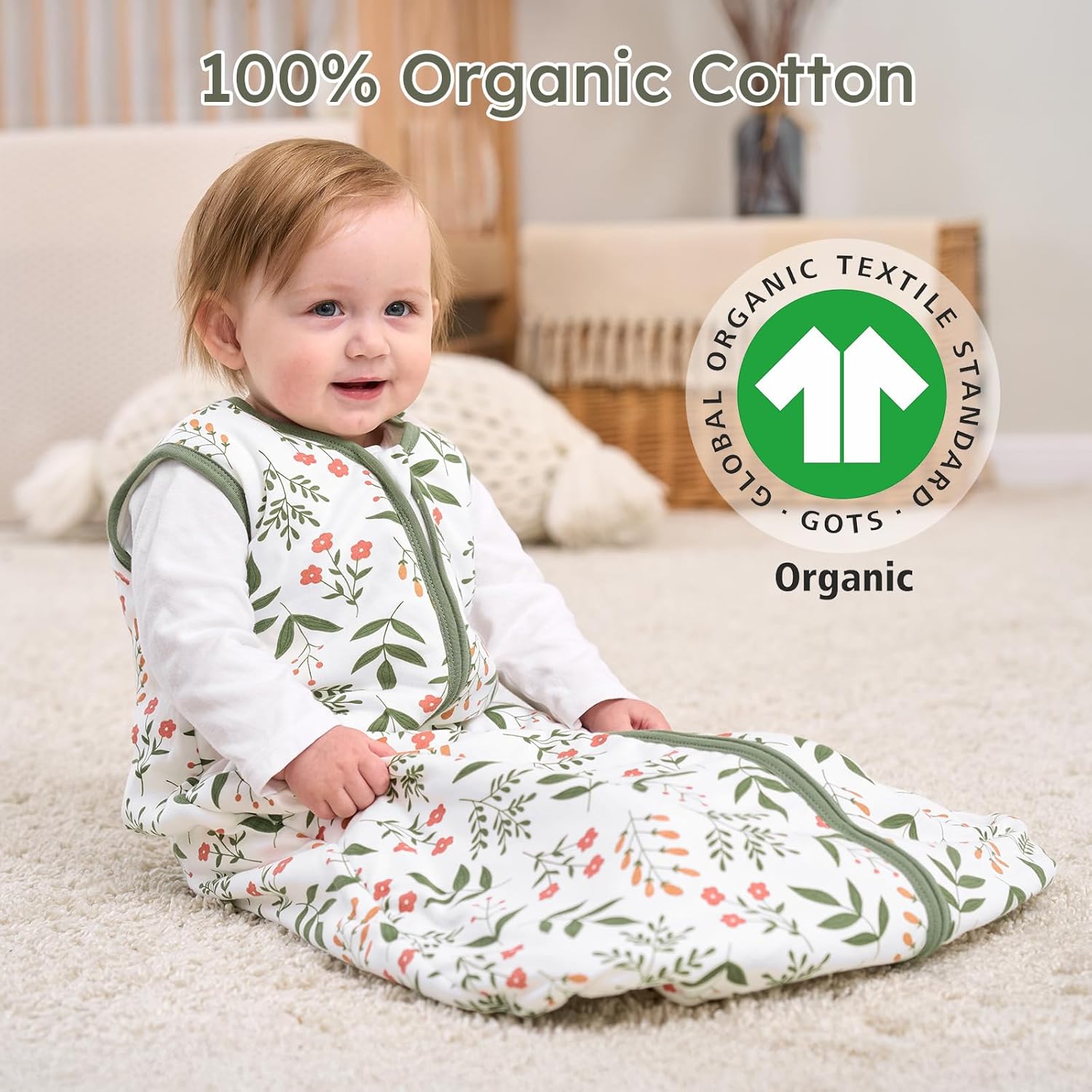 Yoofoss Baby Sleep Sack - 1.5 Tog Wearable Blanket for 6-12 Months | 100% Organic Cotton, 2-Way Zipper, Warm & Comfy
