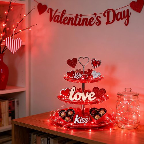 LAMPHOME 6 Pack Red Valentine's Fairy Lights - 20 LED Mini String Lights, Waterproof Silver Wire for DIY Decor