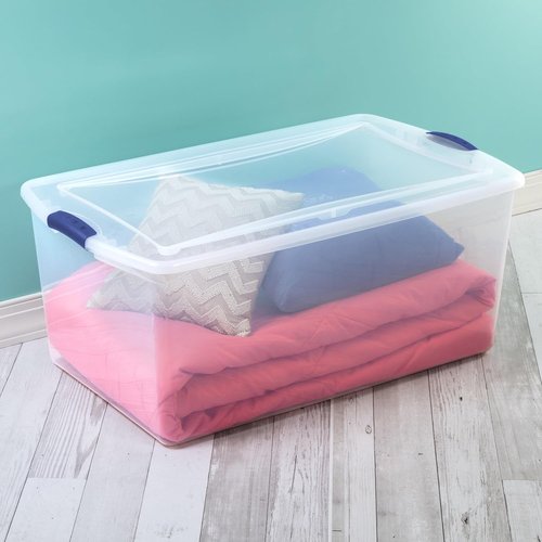 Heavy Duty 105 Quart Clear Plastic Storage Bins by [Brand Name] - 2 Pack with Lids & Blue Latches for Home Organization