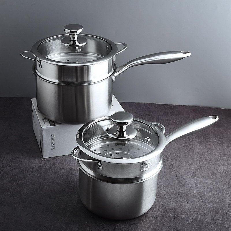 Steamer for Cooking, 1.5 Quart Saucepan with Steamer Basket, 18/8 Tri-ply Construction Stainless Steel Steamer Pot, Sauce pan with Lid 2-tier for Cooking Vegetables, Seafood, Soups, Stews and Pasta