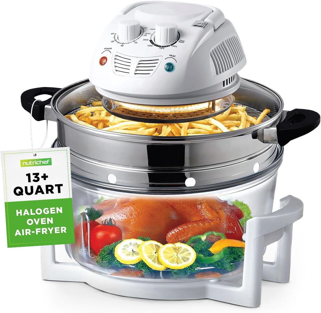 NutriChef Air Fryer - 13 Quart Infrared Convection Halogen Oven | Quick Healthy Cooking in White