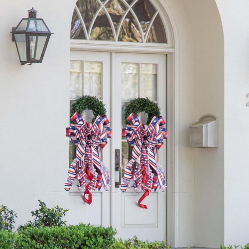 LaRibbons Patriotic Ribbon - Wired 2.5 Inch x 20 Yards, Red White Blue Star & Stripe for 4th of July Decor