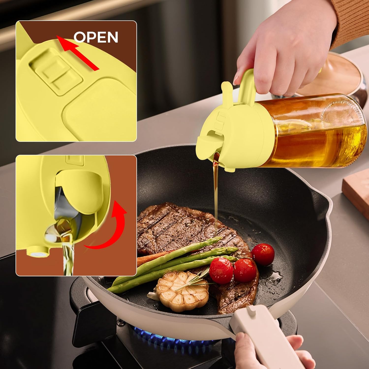YARRAMATE Glass Olive Oil Sprayer - 16oz Premium Food Grade Dispenser for Cooking & BBQ (Pomelo)