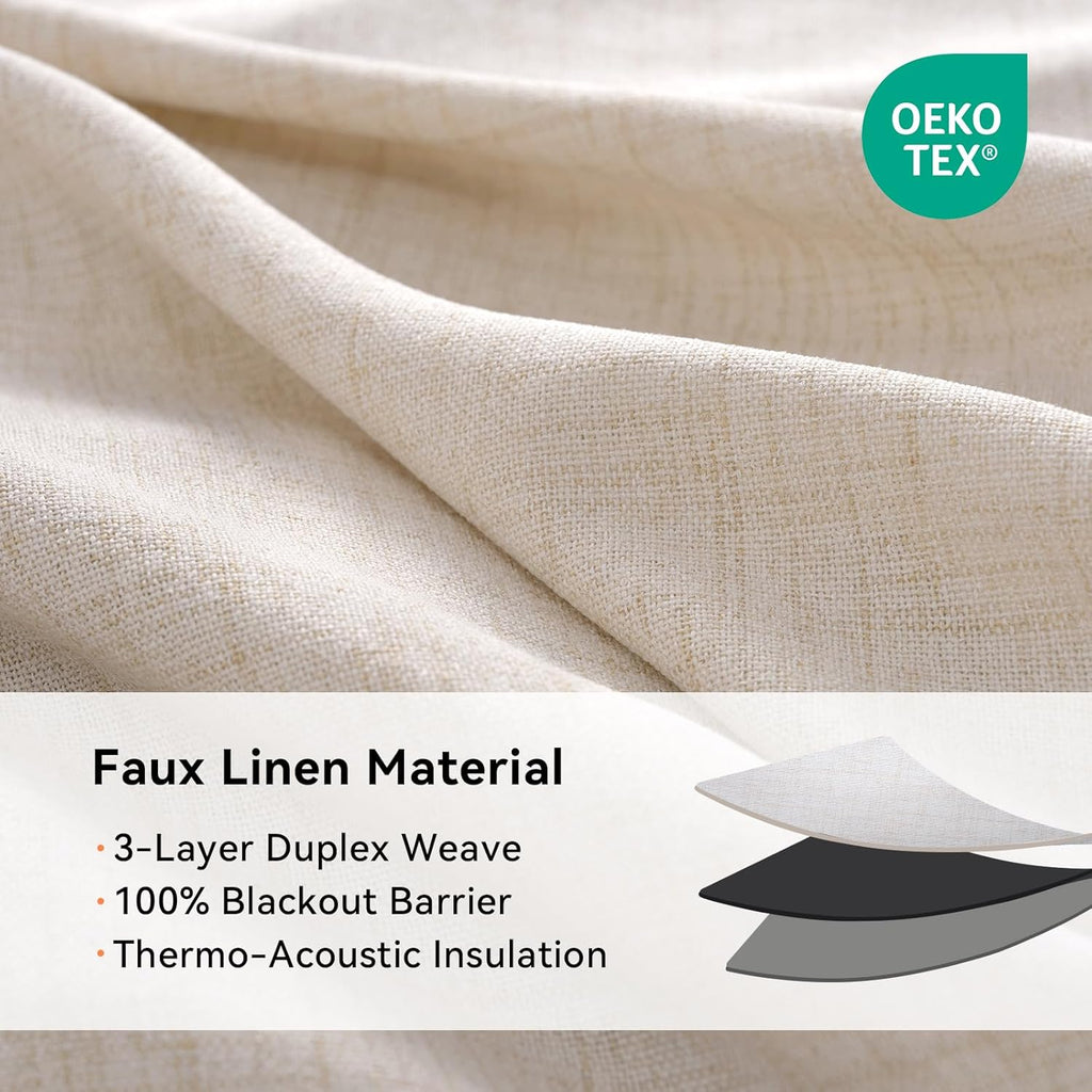 Skiennix 100% Blackout Linen Curtains - Thermal Insulated Drapes for Bedroom & Living Room | 50" W x 84" L, Oatmeal, 2 Panels