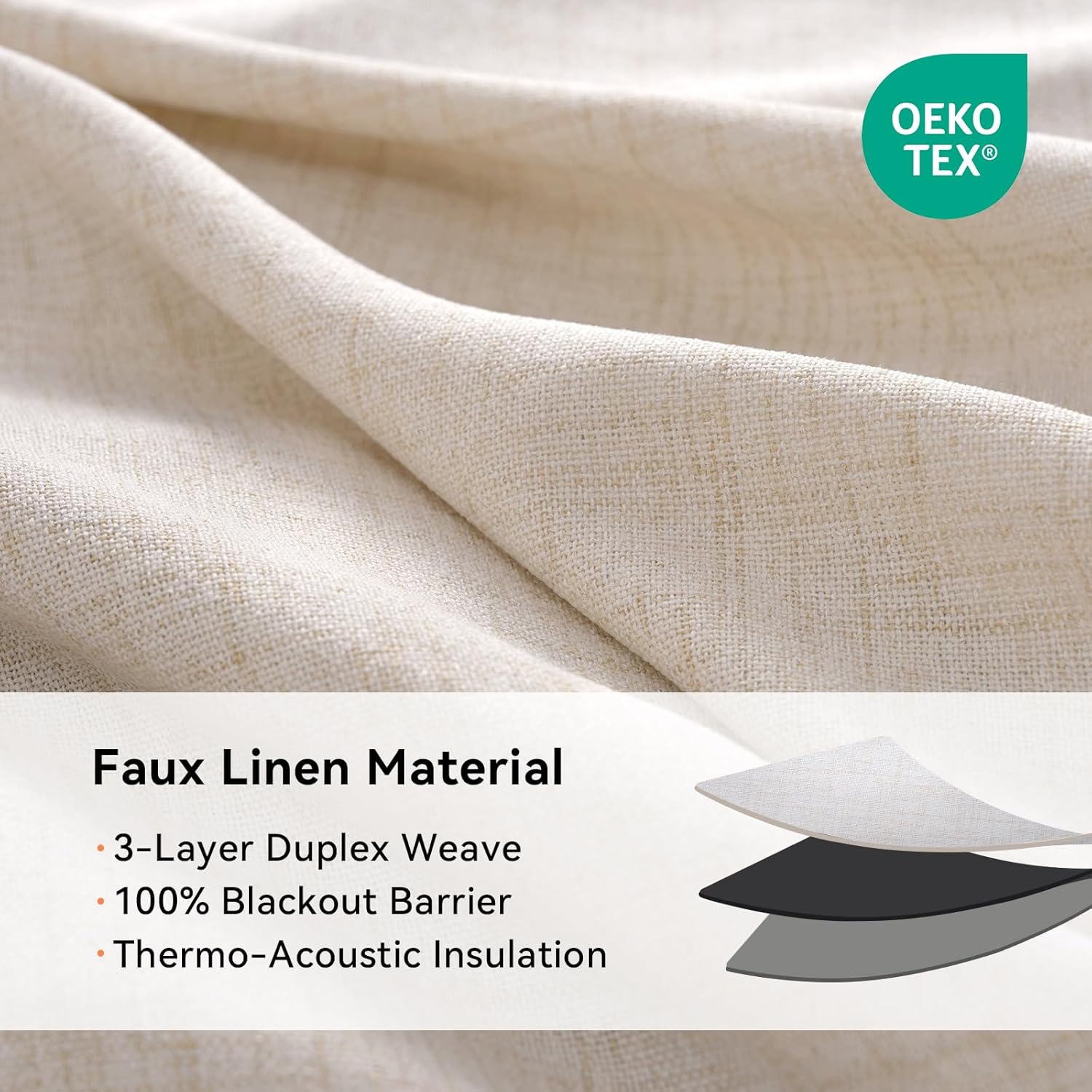 Skiennix 100% Blackout Linen Curtains - Thermal Insulated Drapes for Bedroom & Living Room | 50" W x 84" L, Oatmeal, 2 Panels
