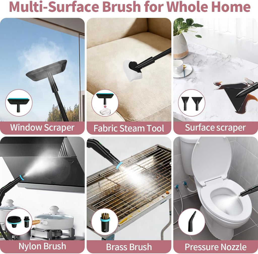 Skiennix Steam Cleaner - 3-Level Adjustable Steamer with 15s Fast Heat & 1.8L Tank for Home & Car Cleaning
