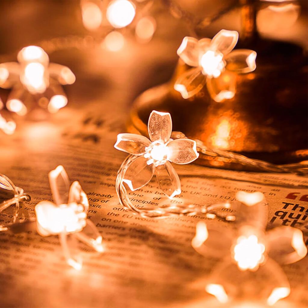 Skiennix Decorative Flower String Lights - 33ft 100 LED Soft Cherry Blossom Fairy Lights | Warm White for Bedroom, Patio, Wedding Decor