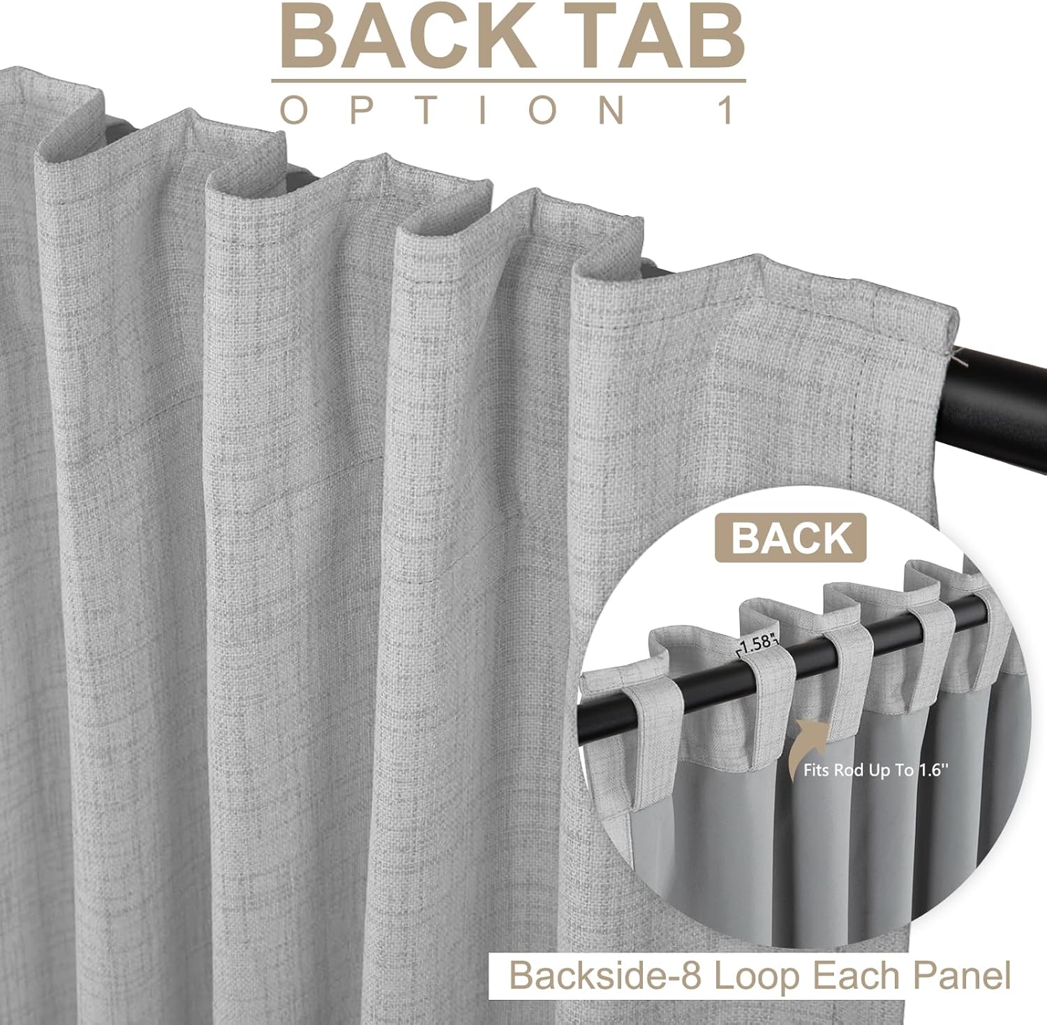 Skiennix 100% Blackout Linen Curtains - Thermal Insulated Drapes for Bedroom | 63" Long, Grey, 2 Panels Set