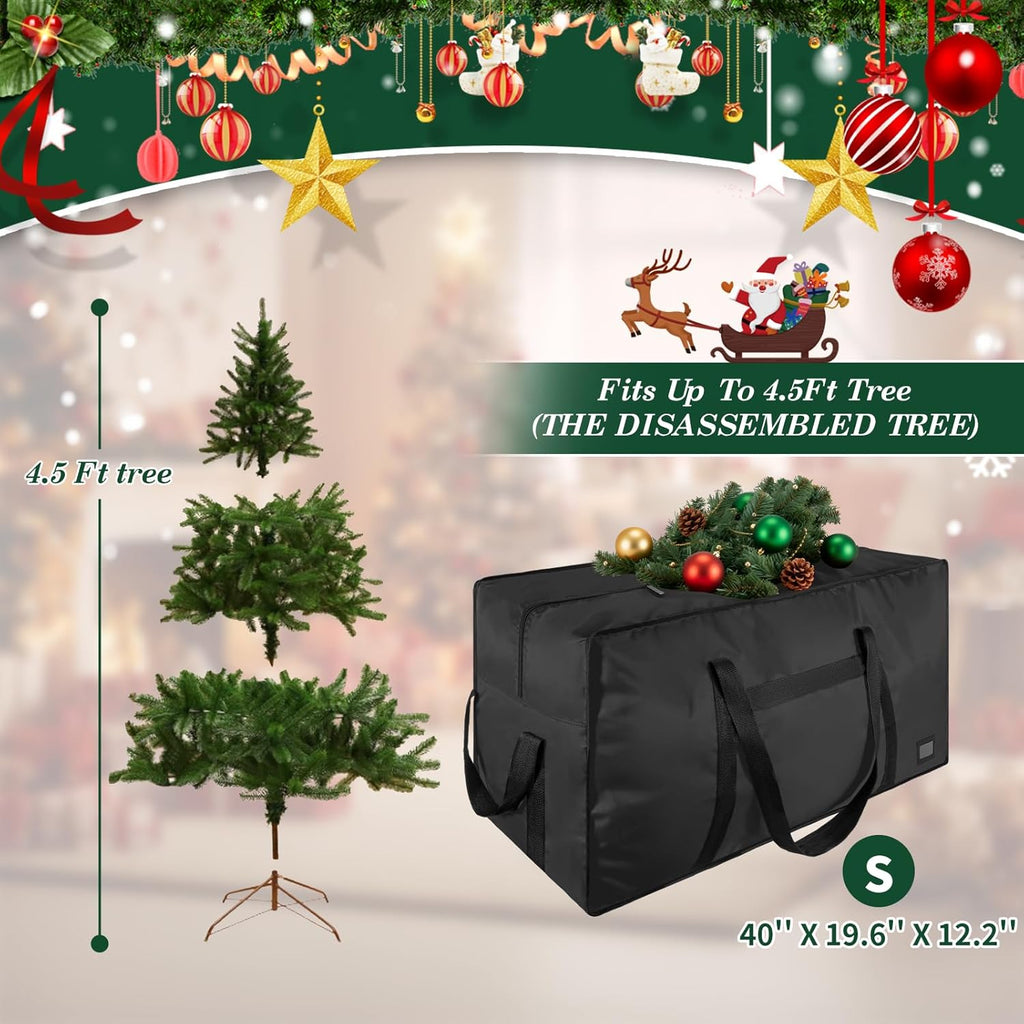 Skiennix Heavy-Duty Christmas Tree Storage Bag - Large Capacity with Reinforced Handles & Dual Zippers | Fits 3FT-4.5FT Trees, Black