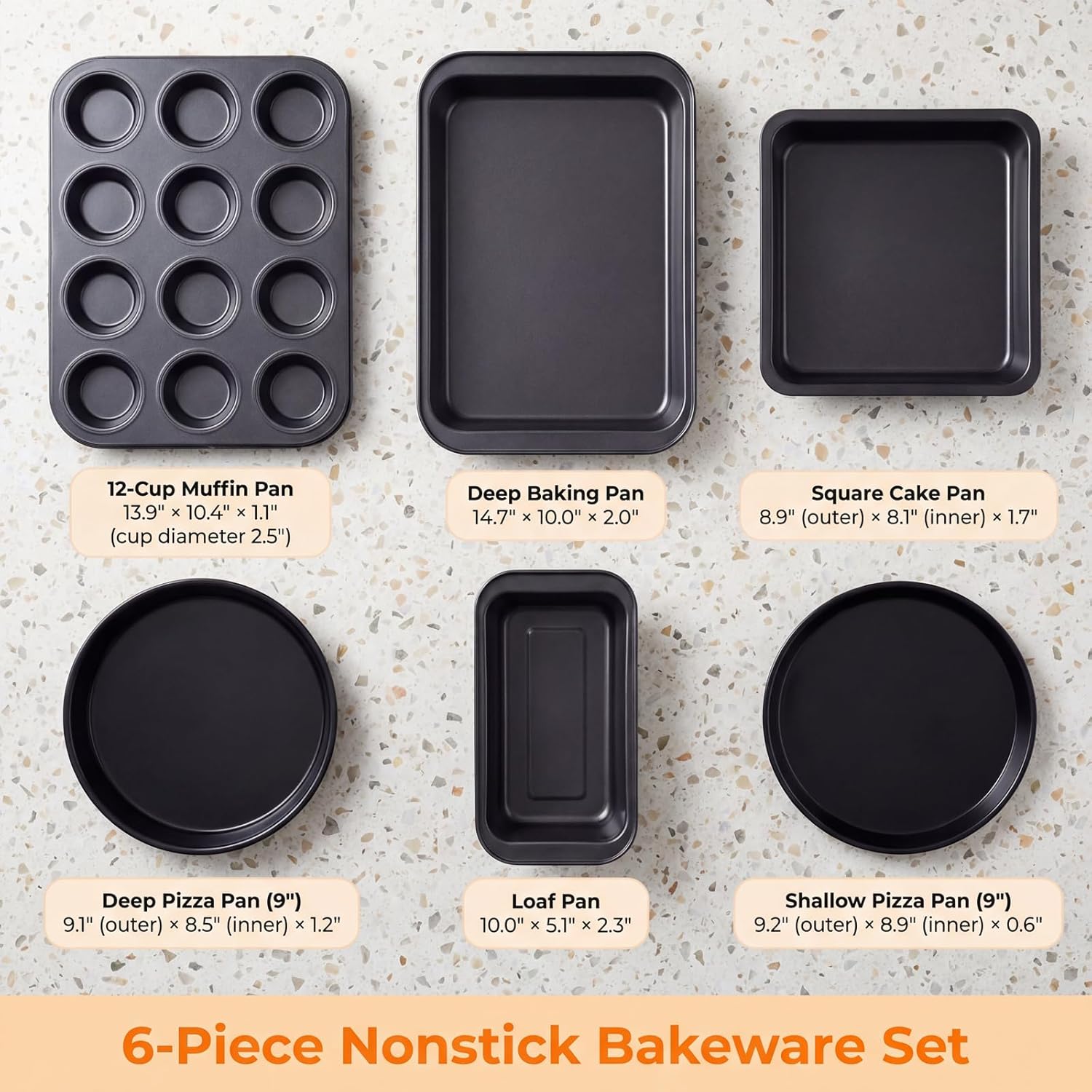 Skiennix Nonstick Bakeware Set - 6-Piece Carbon Steel Baking Pans for Cakes, Muffins & Roasting