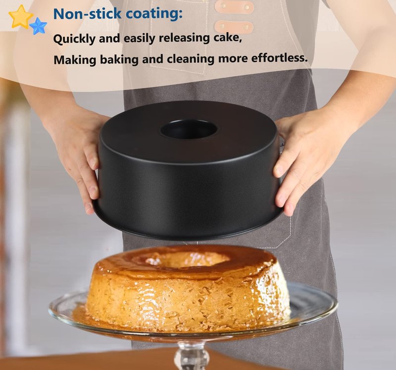 TeamFar 10 Inch Angel Food Cake Pan, Non-Stick Coating Stainless Steel Core Pound Cake Pan with Tube, Healthy & Heavy-Duty, One-piece & Hollow Design, Release Easily & Easy Clean, Set of 2
