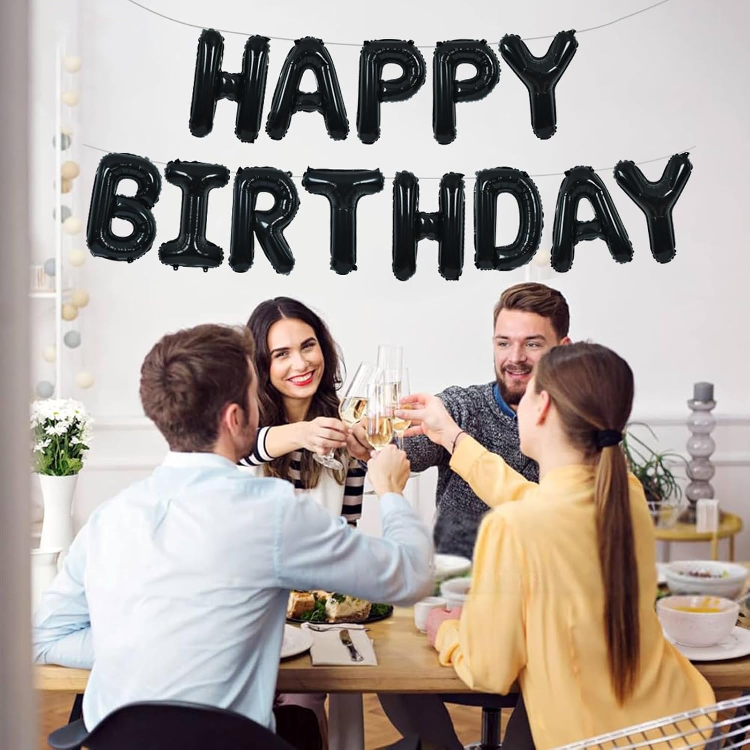 TONIFUL Black Happy Birthday Balloons Banner - 16-Inch Mylar Foil Letters for 30th to 60th Celebrations