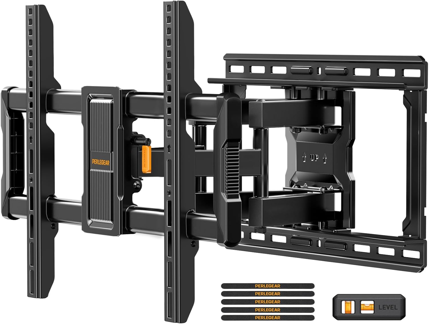 Perlegear Full Motion TV Wall Mount - Fits 42–97 Inch Flat & Curved TVs | Tool-Free Tilt & Swivel, Max VESA 600x400mm