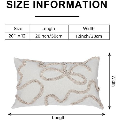 RinRinfam Coquette Bow Tufted Throw Pillow Cover 12x 20, Boho Neutral Linen Pillow Cushion Cases,Farmhouse Modern Decorative Pillows for Bed, Outdoor Couch Bedroom Car Cream