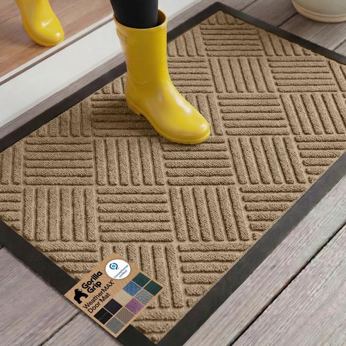 GORILLA GRIP Waterproof All-Season WeatherMAX Doormat - Natural Rubber, Stain & Fade Resistant, 23x35, Beige Diamond