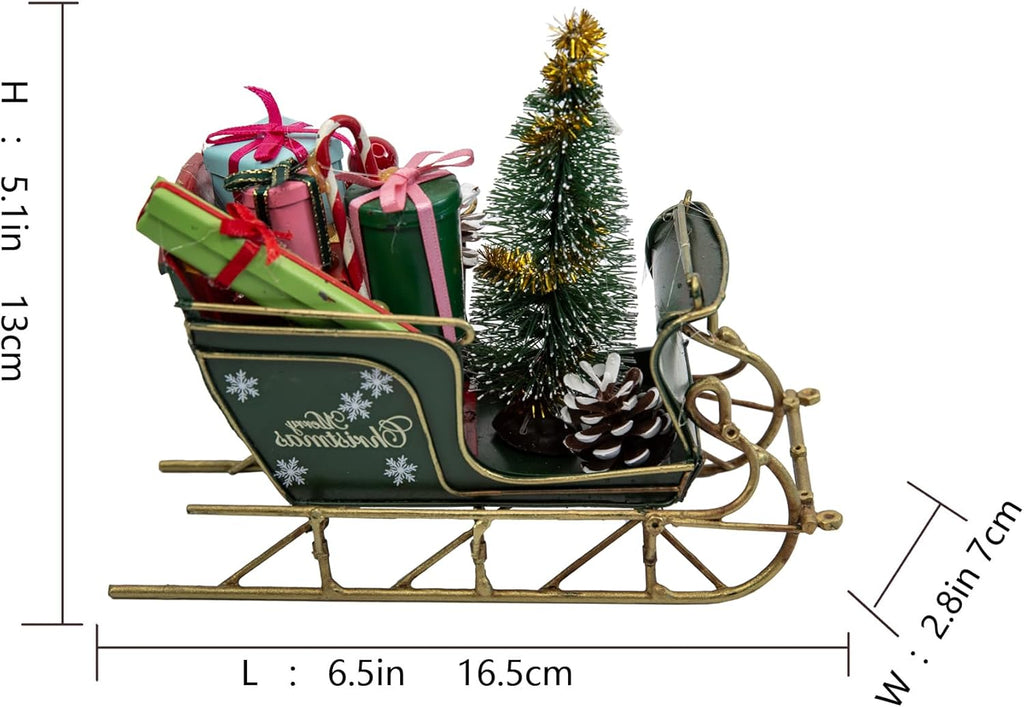 YCHTEWY Red Santa Sleigh Christmas Decor - Rustic Metal Tabletop Holiday Decoration (6.7")