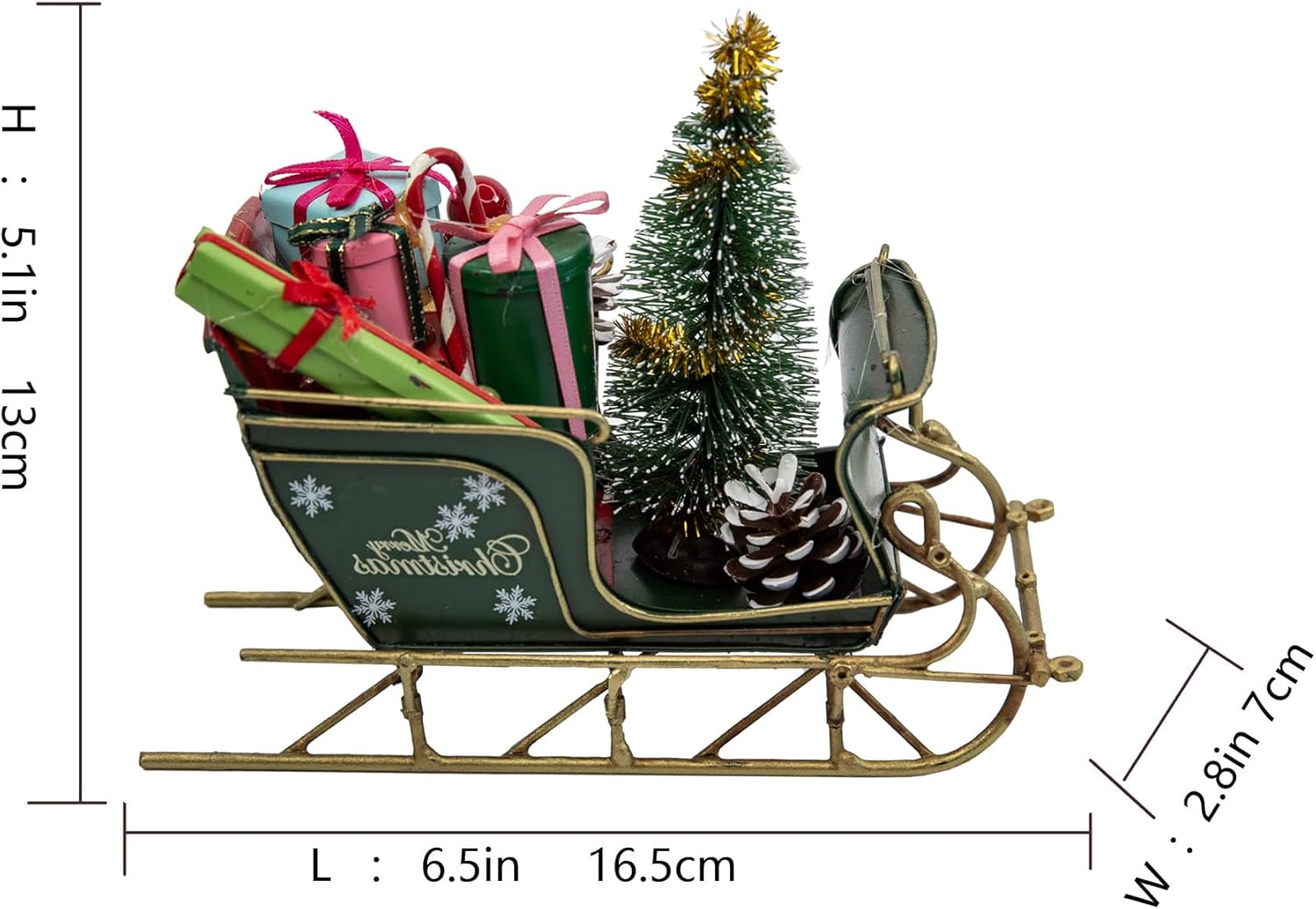 YCHTEWY Red Santa Sleigh Christmas Decor - Rustic Metal Tabletop Holiday Decoration (6.7")